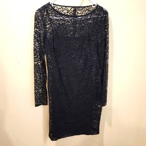 CHAPS black Long Sleeves Lace Evening Midi  Dress size 4